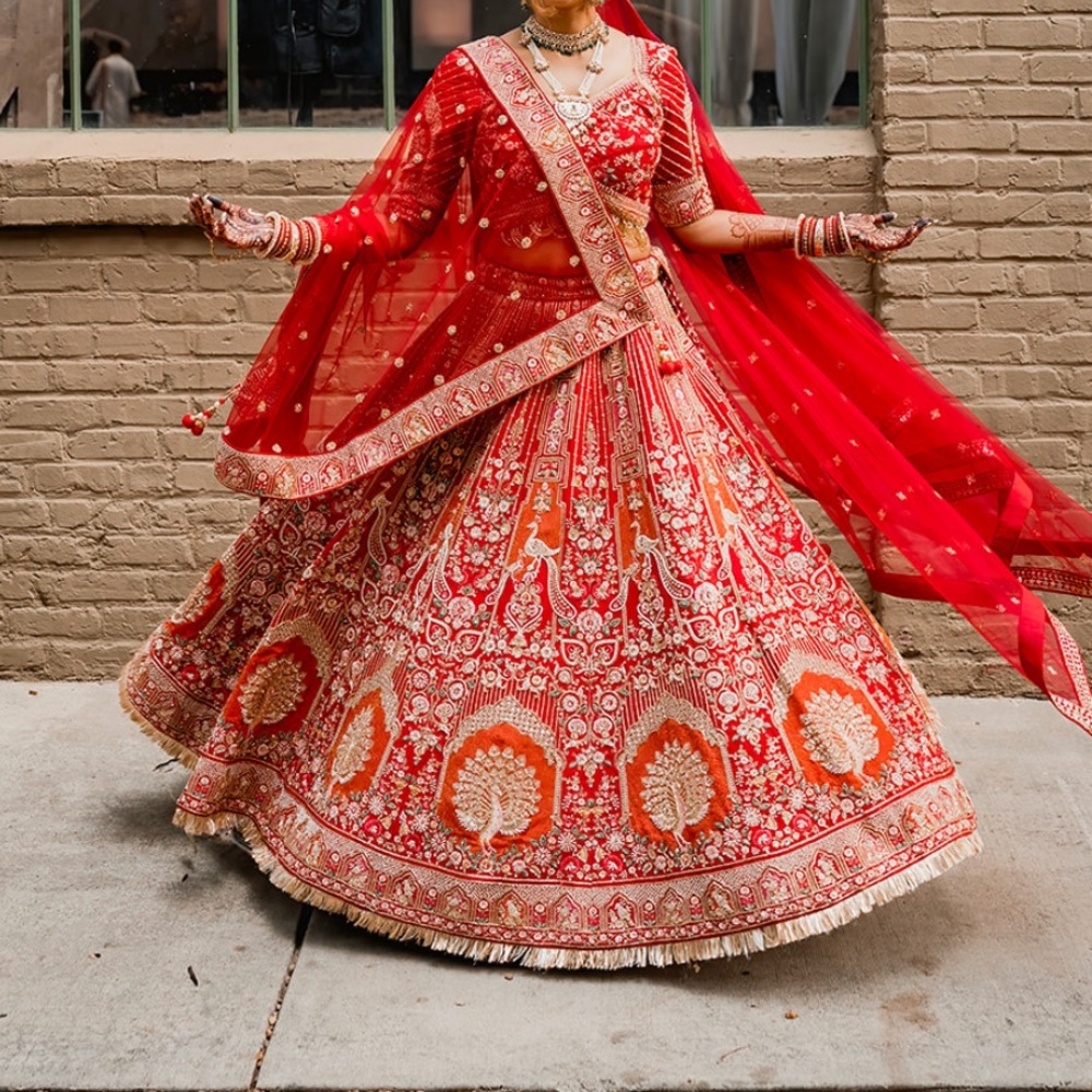 Red and Gold Embroidered bridal Dress - Picture 7 of 10